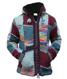 Laamei Vintage Men Hooded Cardigan Sweaters Jacket Men Autumn Patchwork Knit Ethnic Style Outwear Patch Hoodies Coat Sweater 201203080068