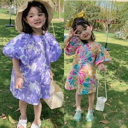 Girl Dresses Girls Skirt Flower Short Sleeved Dress Princess 2024 Summer Foreign Trade Childrens Sweet Cute Clothing