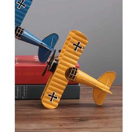 Aircraft Modle Vintage Iron Metal Aircraft Model Photo Props Childrens Toys Home Decoration Desktop Decoration (Yellow) S2452355