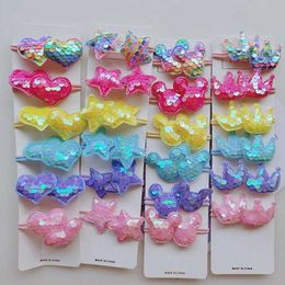 Hair Accessories 12 adorable colored sequins heart stars crown girls childrens elastic headbands hair accessories childrens headbands baby headwear d240520