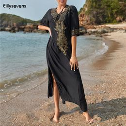 Party Dresses Embroidery Beach Cover Up Saida De Praia Swimsuit Women Bikini Tunics For Pareo Sarong Beachwear