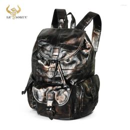 Backpack Design Male Top Quality Leather Vintage Coffee Heavy Duty Travel University College Laptop Bag Daypack For Men 9950