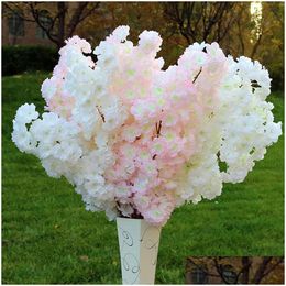 Decorative Flowers & Wreaths 100Cm Simation Cherry Blossom Branch Fake Flower Encrypted Ribbon Plastic Silk Twig Wedding Decoration Ho Dh2I6