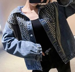 Women039s Jackets Women Tassel Rivet Spring Autumn Denim Jacket Dark Casual Black Outwear Streetwear Punk Fashion Jeans Coat 201005852