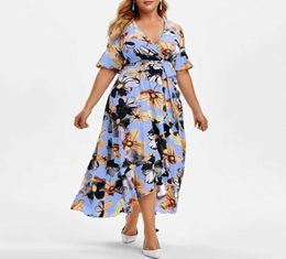 Casual Dresses Summer Floral Printed Bohemian Holiday Style Large Size Women Dress Vneck Wide Loose Plus Size Casual Beach Long S5626187