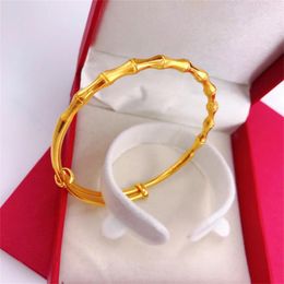 Bangle Golden Bamboo Cuff Bracelets For Women Size Adjustable Wristband Vintage Jewellery Accessories Party Gifts