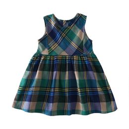 Girl's Dresses Girls summer checkered short skirt - green knee length above casual wear suitable for daily wear d240520