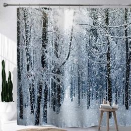 Shower Curtains Winter Snow Forest Curtain Hooks Fall Woods Yellow Leaf Landscape Home Decor Bathroom Set Polyester Fabric Cloth