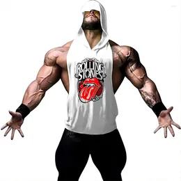Men's Tank Tops Gym Summer Casual Sleeveless Indoor Sports Hooded Vest Harajuku Letter Print Fitness