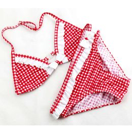 Summer Children's Two Pieces Swimsuit Girls Cute Swimwear Kids Infant Lovely Plaid Princess Bikini Suits For Big Girl 6-16Y L2405