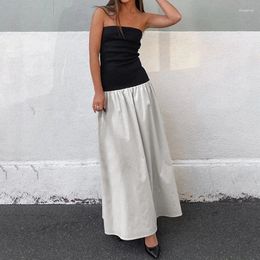 Casual Dresses Holiday Beach Backless Maxi Dress Vintage Streetwear Sexy Strapless Long Contrast Color Sleeveless Off Shoulder Tube