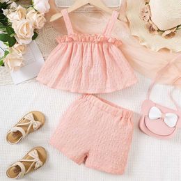 Clothing Sets 2PCS Baby Girl Clothing Set Suspender Sleeveless Top+Shorts Summer Fashion Clothes Outfits for Toddler Girl 3-24 Months Y240520KNJV