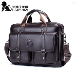 Briefcases Genuine Leather Men's Briefcase Laptop Bag Large Capacity Business Handbag Casual Shoulder Crossbody Bags Messenger