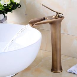 Bathroom Sink Faucets Tall Basin Solid Brass Waterfall Faucet Vanity Vessel Taps Cold And Mixer Deck Mounted ZR207