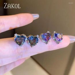 Stud Earrings ZAKOL Simple Fashion Purple Crystal Heart For Women Exquisite LOVE Small Earring Trendy Party Daily Jewelry