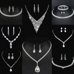 Valuable Lab Diamond Jewellery set Sterling Silver Wedding Necklace Earrings For Women Bridal Engagement Jewellery Gift e0R8#