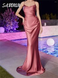 Party Dresses Simple Women Prom Dress With Spaghetti Straps Mermaid Evening Gown Backless Satin Custom Made Wedding Guest