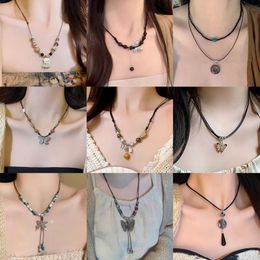 New Chinese Necklaces Butterfly Beads Versatile Ethnic Style Safety Buckle Ancient Hanfu Collarbone Chain Accessories