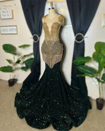Glitter Diamonds Green Prom Dress 2024 Beaded Crystal Rhinestones Sequins Gown Tassels Evening Gown Birthday Senior Party Dress