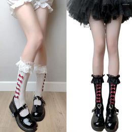 Women Socks Fishnet Lolita Comfortable Ruffles Bowknot Mesh Loose Stocking Breathable Gothic Knee High Themed Party