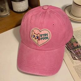 Vintage Sweet Cool Pink Baseball Caps For Women Girls Cute Cat Heart Embroidery Patch Hats Female Soft Top Sun Dad Hat 240506