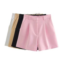 Aoaiiys Shorts for Women Fashion Side Pockets Front Darts Bermuda Vintage High Waist Zipper Fly Short Pants Mujer 240518