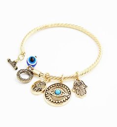 Symbol Evil Eye Charm Bracelets for Women Girls Turkish Lucky Blue Eyes Fatima Hand Bracelet Fashion Bangle Jewelry7598594