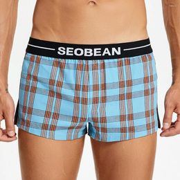 Underpants Men's Underwear Boxers Shorts Fashionable Plaid Man Mid Waist Breathable Men And Comfortable Male Panties 2024