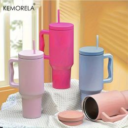 40oz Straw Coffee Insulation Cup With Handle Portable Car Stainless Steel Water Bottle LargeCapacity Travel BPA Free Thermal Mug 240509