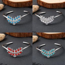 Bangle Vintage Small Teardrop Natural Stone Open For Women Simple Luxury Silver Color Leaf Bracelet 2024 Bohemian Jewelry