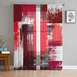 Curtain Geometric Abstract Oil Painting Style Red Sheer Curtains For Living Room Decoration Window Kitchen Tulle Voile