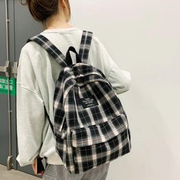 Backpack Fashion Plaid Canvas Women's College Student Teenage School Bags For Ladies Girl Waterproof Travel Rucksack