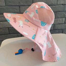 Wide Brim Hats Summer Baby Sun Hat With Neck Flap UV Protection Strap Beach Kids Bucket Cap For Boys Girls Outdoor