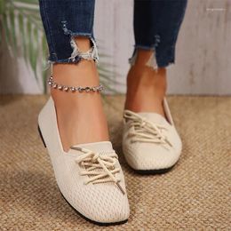 Casual Shoes Knitting Loafers Mesh Women Flats Tennis Sport Sneakers Walking 2024 Fashion Summer Lace Up Mujer Zapatos