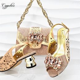 Dress Shoes Peach And Bag Set For Women 2024 Fashion African Ladies High Heels Sandals Match With Handbag Pumps Femmes Sandales MM1151