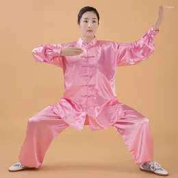 Ethnic Clothing Women Silk Satin Yaga Tai Chi Suit Female Chinese Style Stand Collar Wushu Martial Arts Uniform Performance Jacket