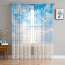 Curtain Sea Beach View Sheer Curtains For Living Room Decoration Window Kitchen Tulle Voile Organza