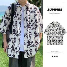 Men's Casual Shirts Hawaiian Style Beach Flower Shirt Short Sleeved Ruffled And Handsome High-end Trendy Brand Youth Jacket