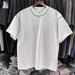 Green Reversed Stitching White Casual Round Neck T-Shirt Men Women High Quality Heavy Fabric Short Sleeve T Shirt Oversize Tops 240518