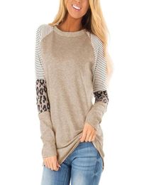 Women Striped Leopard Patch Baseball Long Sleeve TShirt Femme Plus Size Tee Top Shirt Korean Casual Basic Clothes Trendy Autumn8822253