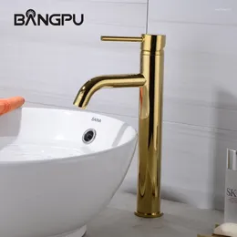 Bathroom Sink Faucets BANGPU 1 Hole Basin Faucet Single Handle Stream Gold Tap Deck Mount
