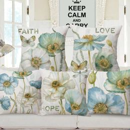 Pillow Pastoral Retro Pattern Butterfly Flowers Faith Love Hope Print Cover Case Square 45x45cm