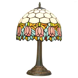 Table Lamps Tiffany Lamp Stained Glass Pink Tulip Bedroom Reading Desk Light For Bedside Living Room Office Dormitory Dining