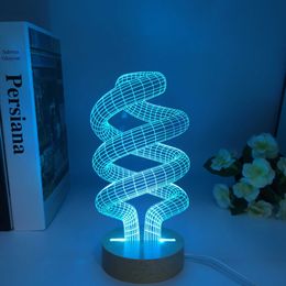 Lamps Shades DNA 3D Desk Lamp LED Visual Abstract Digital Modelling Atmosphere Decor Holiday Gift Touch Switch 7 Colours Wooden Night Light Y240520C65L