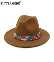 BUTTERMERE Sombrero Women Wool Vintage Trilby Felt Khaki Fedora Hat Wide Brim Elegant Lady Winter Autumn Jazz Caps Chapeau2121244