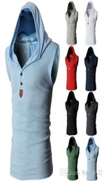 Men Sleeveless Vest Top Men Solid Hooded Tshirt Sport Shirts Man Basic Tshirt M2XL For Summer8228765