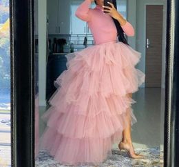 Skirts Pretty Nude Pink Ruffles Tiered High Low Tulle Women Elastic Plus Size Long Tutu Bridal Skirt Custom Made4926155