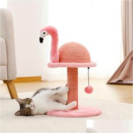 Cat Furniture Scratchers Animal Shaped Scratching Post Flamingos Cute Tree Tower With Sisal Rope For Indoor Cats House Furnitures C Dh1Rt