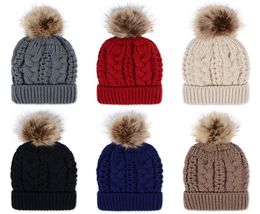 Winter Thick double layer Colorful Snow Caps Wool Knitted Beanie Hat With Artificial Raccoon Fur Pom Poms For Women Men Hip Hop ca8575764