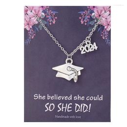 Pendant Necklaces 2024 Graduation Cap Necklace Fashion Bachelor Postgraduate Master PhD Graduate Chokers With Card Jewellery Gift